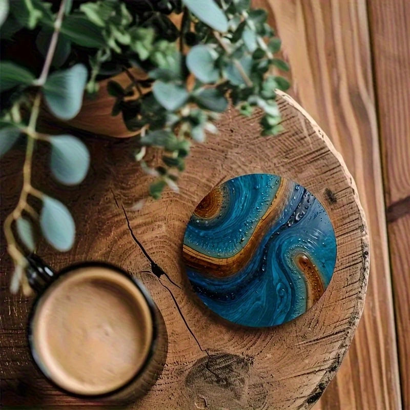 Retro Mavi Reçine Desenli Bardak Altlığı