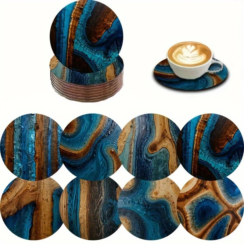 Retro Mavi Reçine Desenli Bardak Altlığı