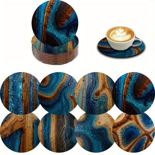 Retro Mavi Reçine Desenli Bardak Altlığı