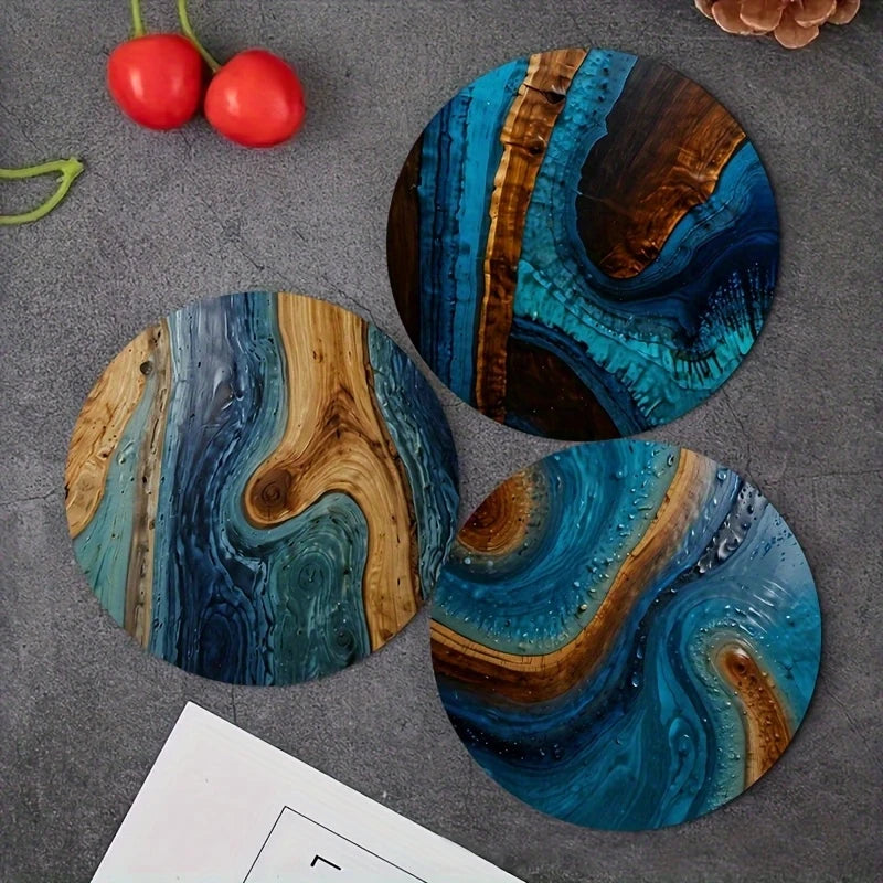 Retro Mavi Reçine Desenli Bardak Altlığı