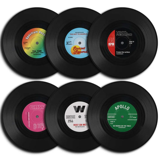 Set of 6 Retro Vinyl Record Disk Coasters